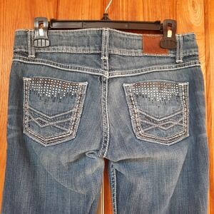 BKE Sabrina Boot Cut Jeans 27R x 31.5 Low Rise Stretch Denim Embroidered Bling